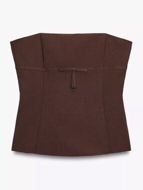 Zara Brown Strapless Bow Accent Top